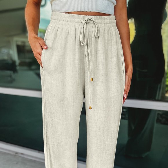 Striped Patchwork Drawstring Linen Pants NWOT
